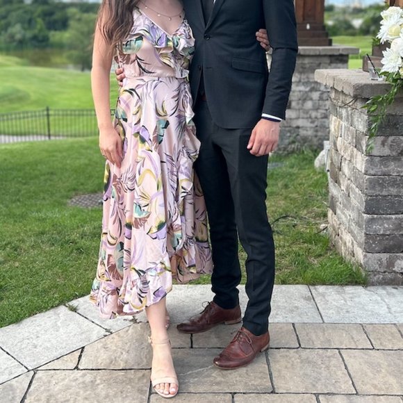 Blush Pink Sleeveless Floral Wrap Ruffle High Low Dress - Picture 1 of 5